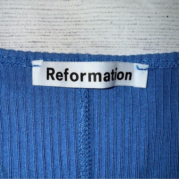 Reformation Ribbed Knit Midi Dress with Spaghetti Straps Stretch Blue Size Large - Picture 5 of 6